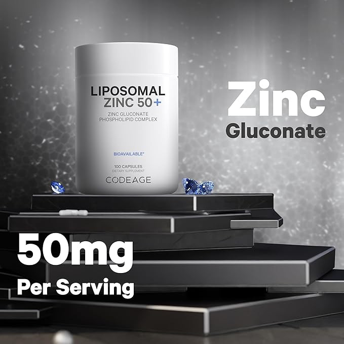 Codeage Liposomal Zinc Supplement – 3 Month Supply – One Per Day - 50 mg Zinc Gluconate Vitamin Pills - Essential Mineral Supplements Liposomal Delivery Matrix - Vegan Non-GMO - 100 Capsules Visit the Codeage Store
