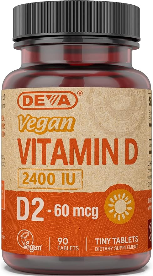 DEVA Vegan Vitamin D2 60 mcg 2400 IU, Ergocalciferol Supplement with No Animal Ingredients