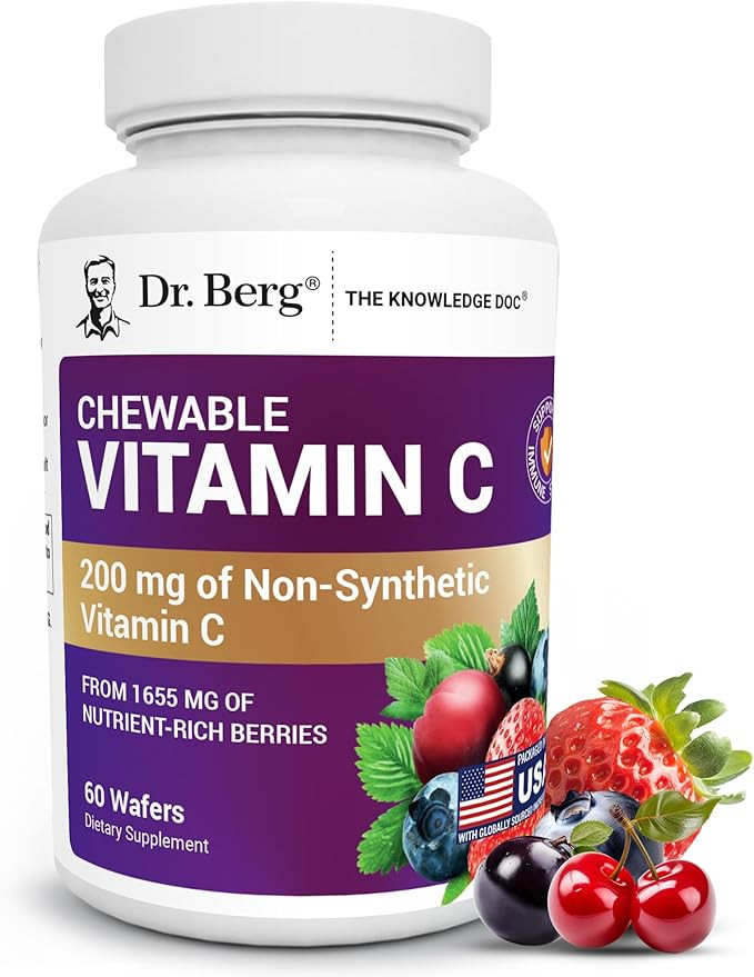 Dr. Berg Chewable Vitamin C Complex - Made with Organic, Non-GMO Berries - 60 Delicious Wafers