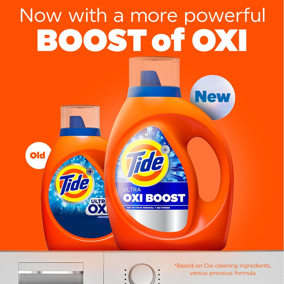 Tide Ultra Oxi Boost Liquid Laundry Detergent, Advanced Stain Remover, Laundry Detergent Liquid with Extra Oxi Power