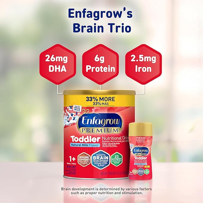 Enfagrow Premium Toddler Milk Nutritional Drink, Enfagrow Toddler Drink, Try Our Brain-Supporting Trio, 24 oz Natural Milk