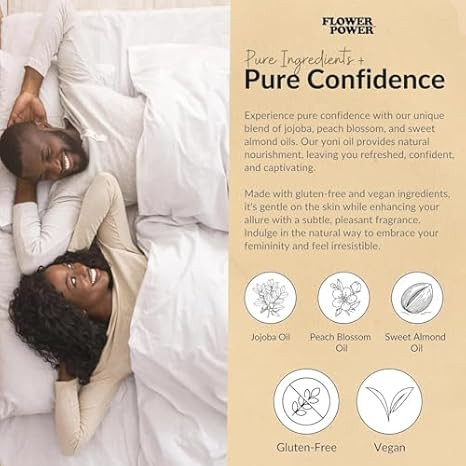 Flower Power Yoni Oil Vaginal Moisturizer, Nourishing Feminine Care for Vaginal Dryness, Odor Relief & Irritation, Blend of Jojoba, Peach Blossom & Sweet Almond Oil for Hydration, Vegan - 30 ml