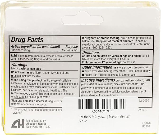 HealthA2Z® Stay Awake | 200 mg Caffeine | Alertness Aid with Caffeine | Maxium Strength (3 Pack (48 Tablets))