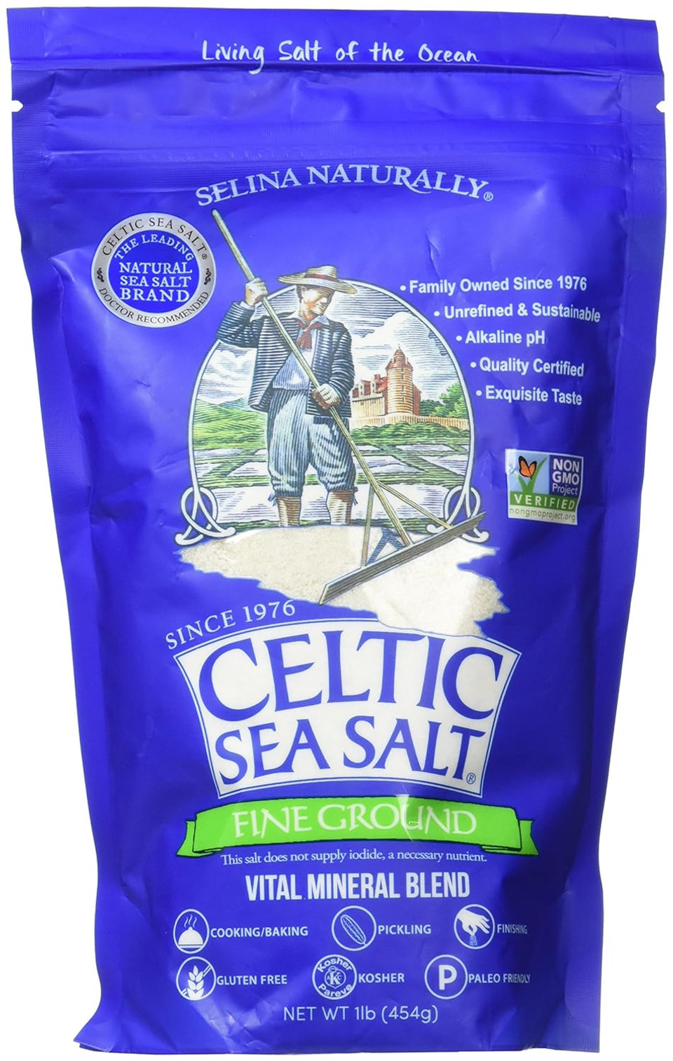 Celtic Sea Salt Resealable Bags, Fine Ground, 1 Pound, 2 Count
