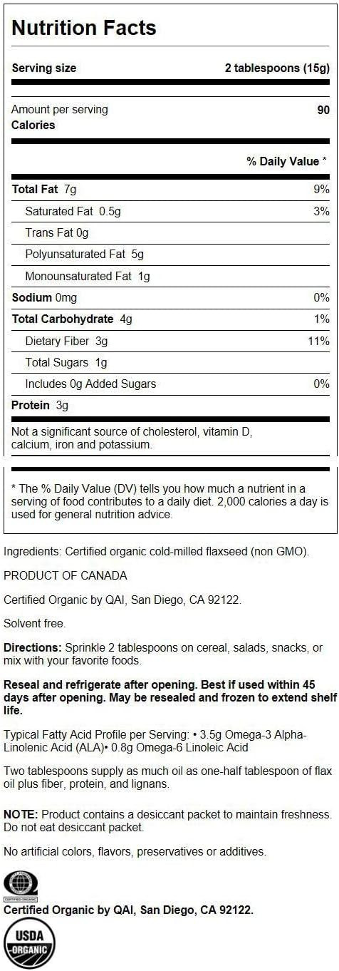 Swanson Certified Organic Milled Flaxseed 15 Ounce (425 G) Pwdr