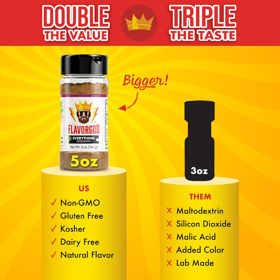 Flavor God Classic Combo Pack Of 3 Herb, Spice & Seasoning Gift Set, Everything, Everything Spicy, Garlic Lovers, Natural Healthy Spice Blend, Low Sodium Chicken, Beef, Seafood, Salad Vegetable Pizza, Steak Rub5.00 Ounce (Pack Of 3)