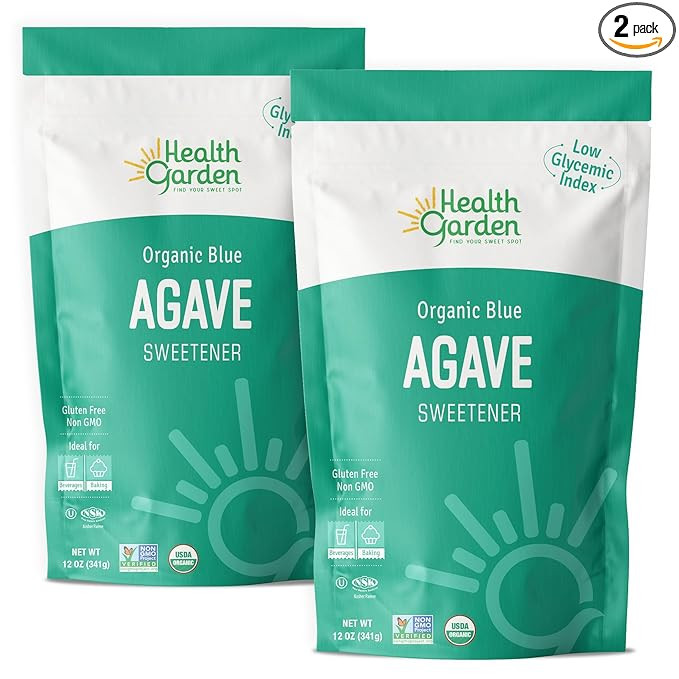 New Health Garden Blue Agave Sweetener Crystals - Organic - Non GMO - Low Glycemic - Kosher - Keto Friendly (12 oz x 2)