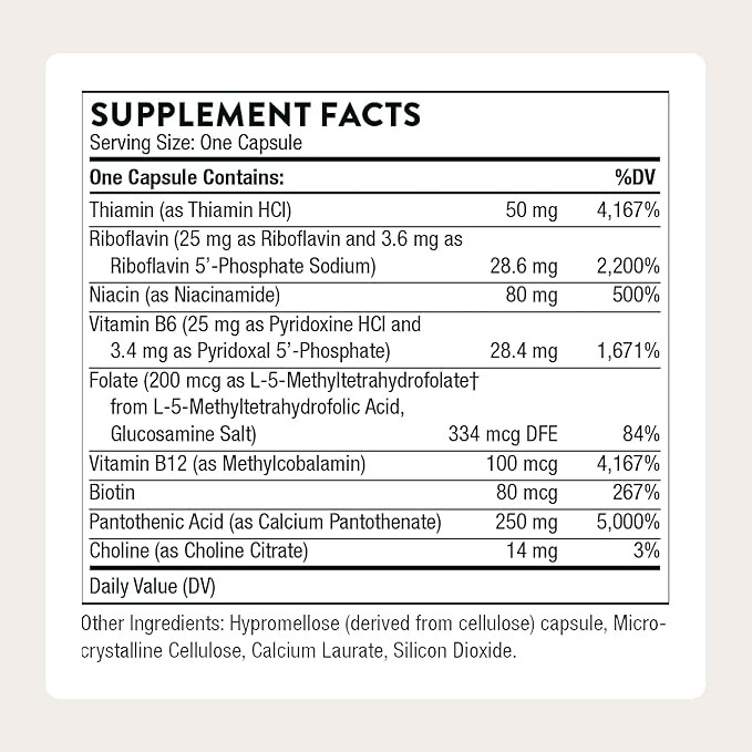 THORNE - Stress B-Complex - Vitamins B2, B6, B12 & Folate in Highly-Absorbable and Active Forms - Extra Vitamin B5 for Adrenal Support, Stress Management & Immune Function* - 60 Servings