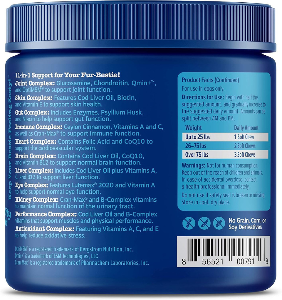 Zesty Paws Senior Dog Multivitamin Treats - Glucosamine for Dogs + Digestive Enzymes & Probiotics - Grain Free Dog Vitamins and Supplements for Skin & Coat + Immune Health Chicken - Advanced - 90ct