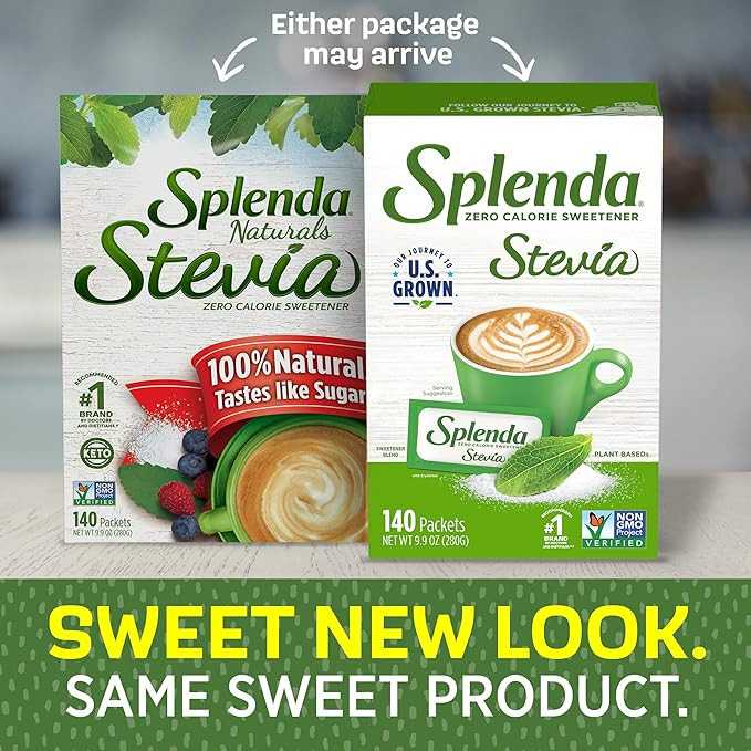 SPLENDA Stevia Zero Calorie Sweetener, Plant Based Sugar Substitute Granulated Powder, Single Serve Packets, 140 Count