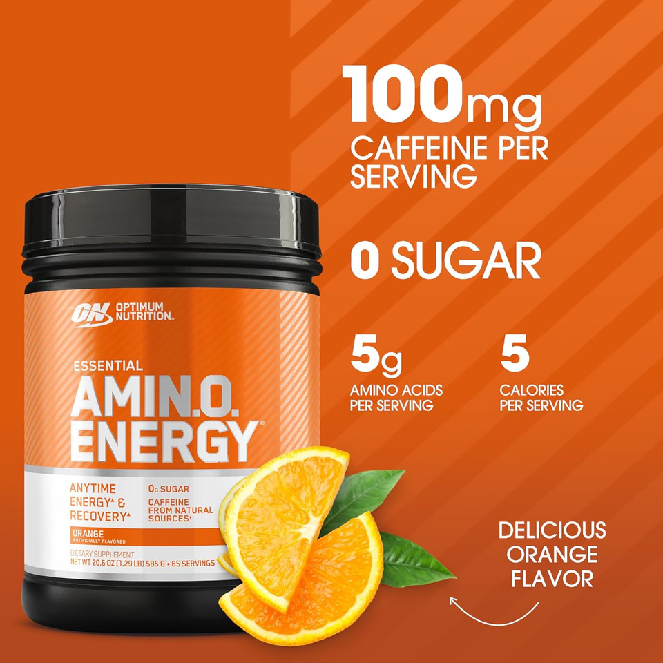 Optimum Nutrition Amino Energy - Pre Workout with Green Tea, BCAA, Amino Acids, Keto Friendly, Green Coffee Extract, Energy Powder - Orange Cooler Packaging May Vary)