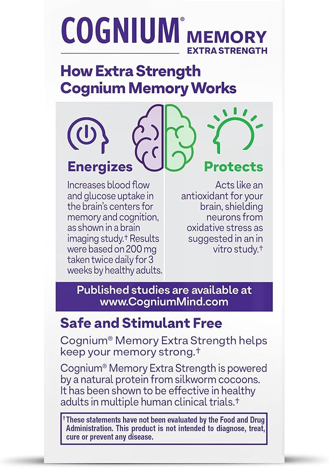 Natrol Cognium Memory Extra Strength, Brain Health Supplements for Adults, Brain Memory Supplements, Enhances Mental Agility in Healthy Adults, 60 Tablets, Up to a 30 Day Supply