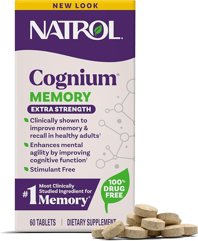 Natrol Cognium Memory Extra Strength, Brain Health Supplements for Adults, Brain Memory Supplements, Enhances Mental Agility in Healthy Adults, 60 Tablets, Up to a 30 Day Supply