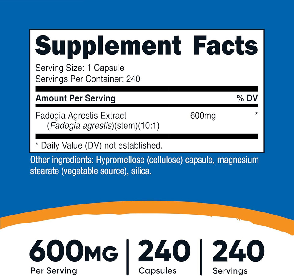 Nutricost Fadogia Agrestis (240 Capsules | 600 mg Per Serving) - Potent 10:1 Extract, Gluten Free, GMO Free Supplement