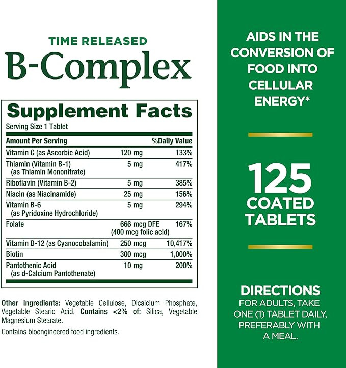 Nature's Bounty, B-Complex, Time Released, 125 Coated Tablets