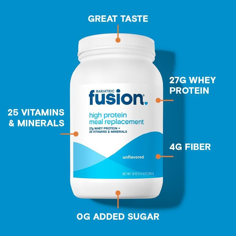 Bariatric Fusion Meal Replacement 27g Protein Powder, 21 Serving Tub for Bariatric Surgery Patients Including Gastric Bypass and Sleeve Gastrectomy - No Gluten, Aspartame or Sugar