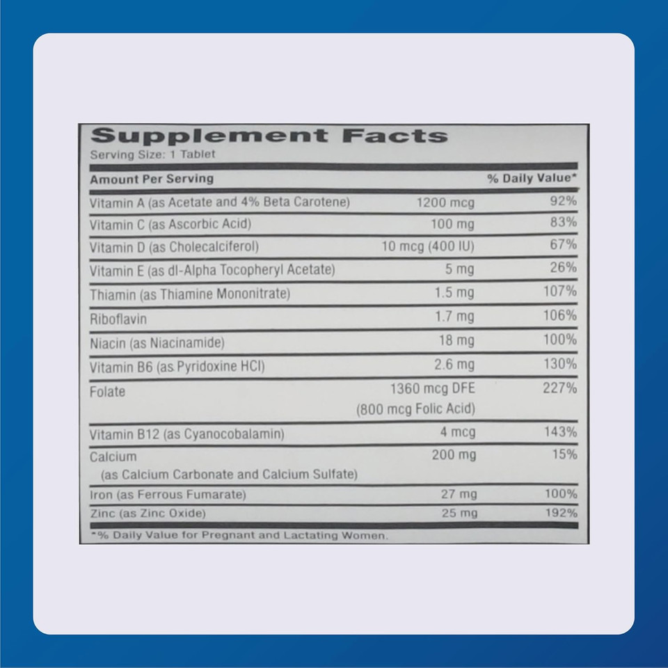 "Major Prenatal Tablets for Pregnant and Lactating Women - Dietary Supplement - 100 Tablets "