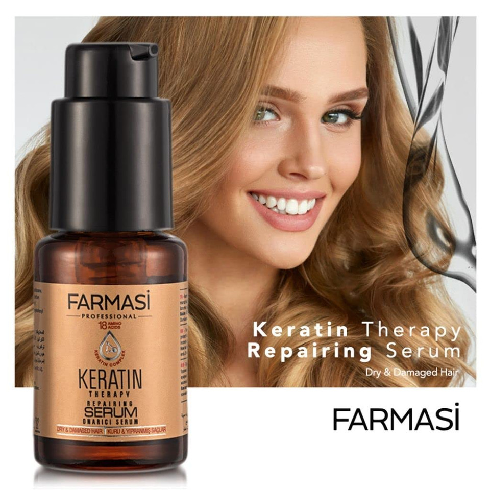 Farmasi Keratin Hair Serum, Straightener For All Hair Types Including Curly And Wavy Hair, Helps Rejuvenate The Hair, Leaving It Smooth And Shiny, 1 Fl. Oz / 30 Ml