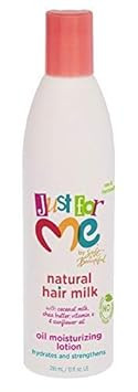 Just For Me Natural Hair Milk Lotion - Hydrates & Strengthens, Contains Coconut Milk, Shea Butter, Vitamin E, Sunflower Oil, Lightweight Moisture, Reduces Frizz, 10 Oz (3 Pack)