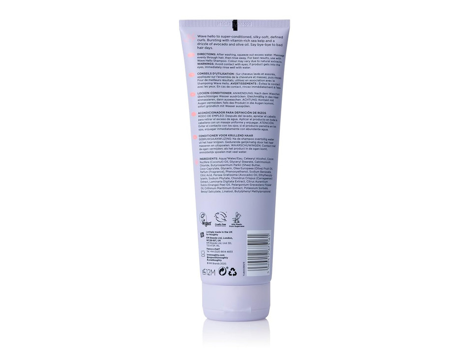 Noughty 97% Natural Wave Hello Curl Defining Conditioner, To Condition, Soften And Define Curls With Sea Kelp Extract And Avocado Oil, Sulphate Free Vegan Haircare 250Ml