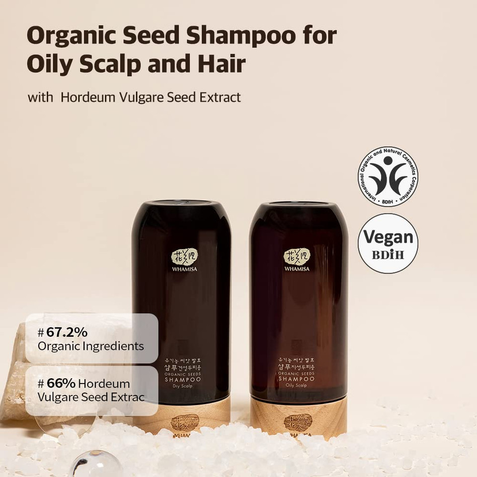 Whamisa Organic Seed Shampoo For Oily Scalp, Clarifying Shampoo, Low Ph, Cooling, Refreshing, Deep Cleanse, Oil-Controlling, Soften Hair, 17.2 Fl. Oz / 510Ml