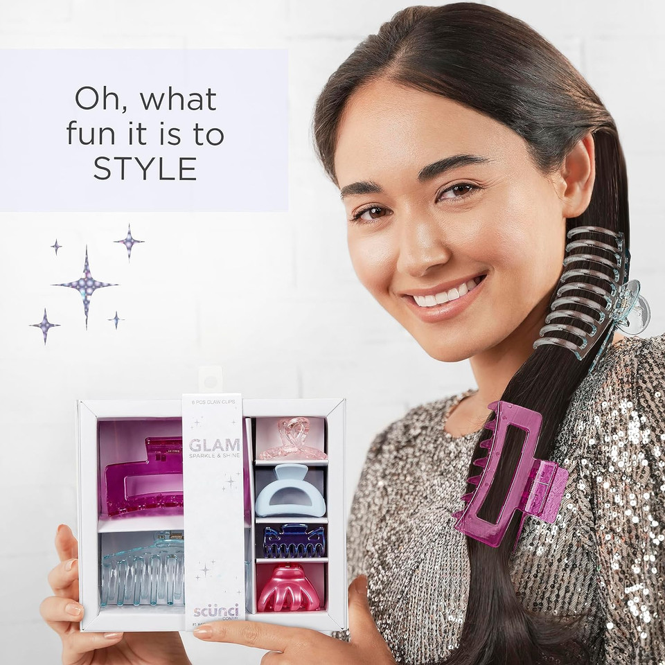 Scunci By Conair Teen Girl Holiday Gift Set, Christmas Gift Box Under $20, Includes 6 Claw Clips In Pastel Glam Colorspastel Glam
