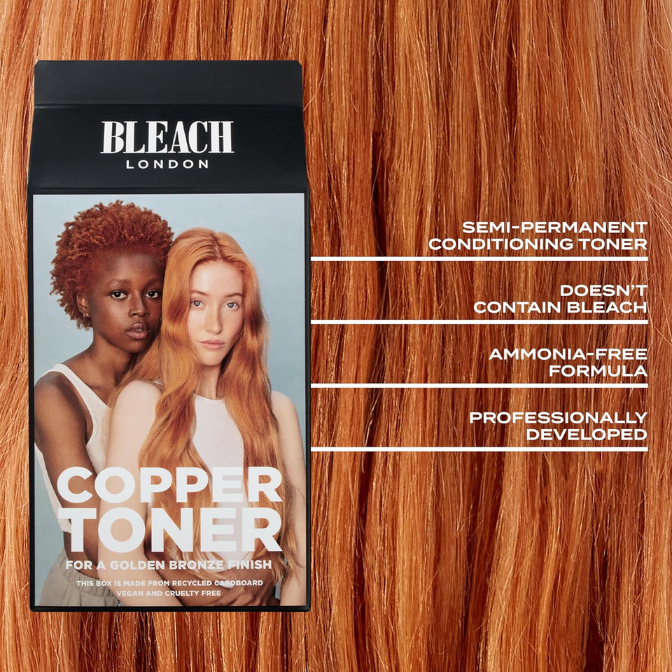 Bleach London Copper Toner Kit - Ammonia-Free Toning for Soft Ginger Finish - Ideal for Light to Medium Blonde Hair - with Smooth and Shine Complex (Complete Kit)