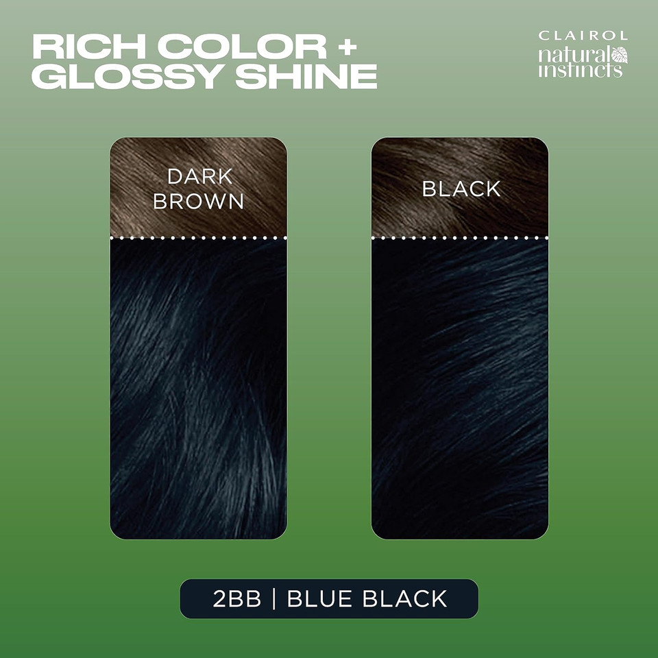 Clairol Natural Instincts Demi-Permanent Hair Dye, 2Bb Blue Black Hair Color, Pack Of 12Bb Blue Black