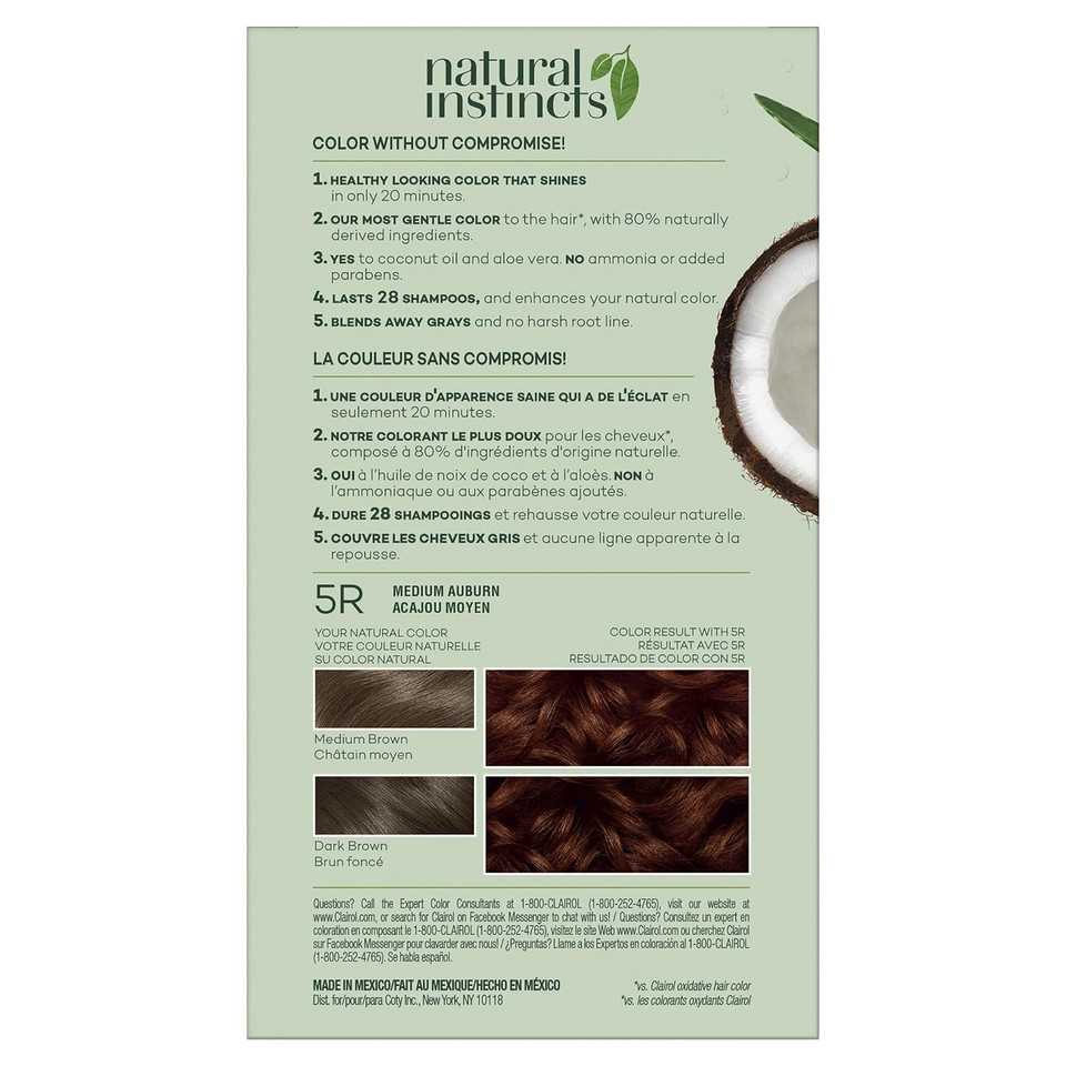 Clairol Natural Instincts Demi-Permanent Hair Dye, 5R Medium Auburn Hair Color, Pack Of 35R Medium Auburn5.85 Fl Oz (Pack Of 3)
