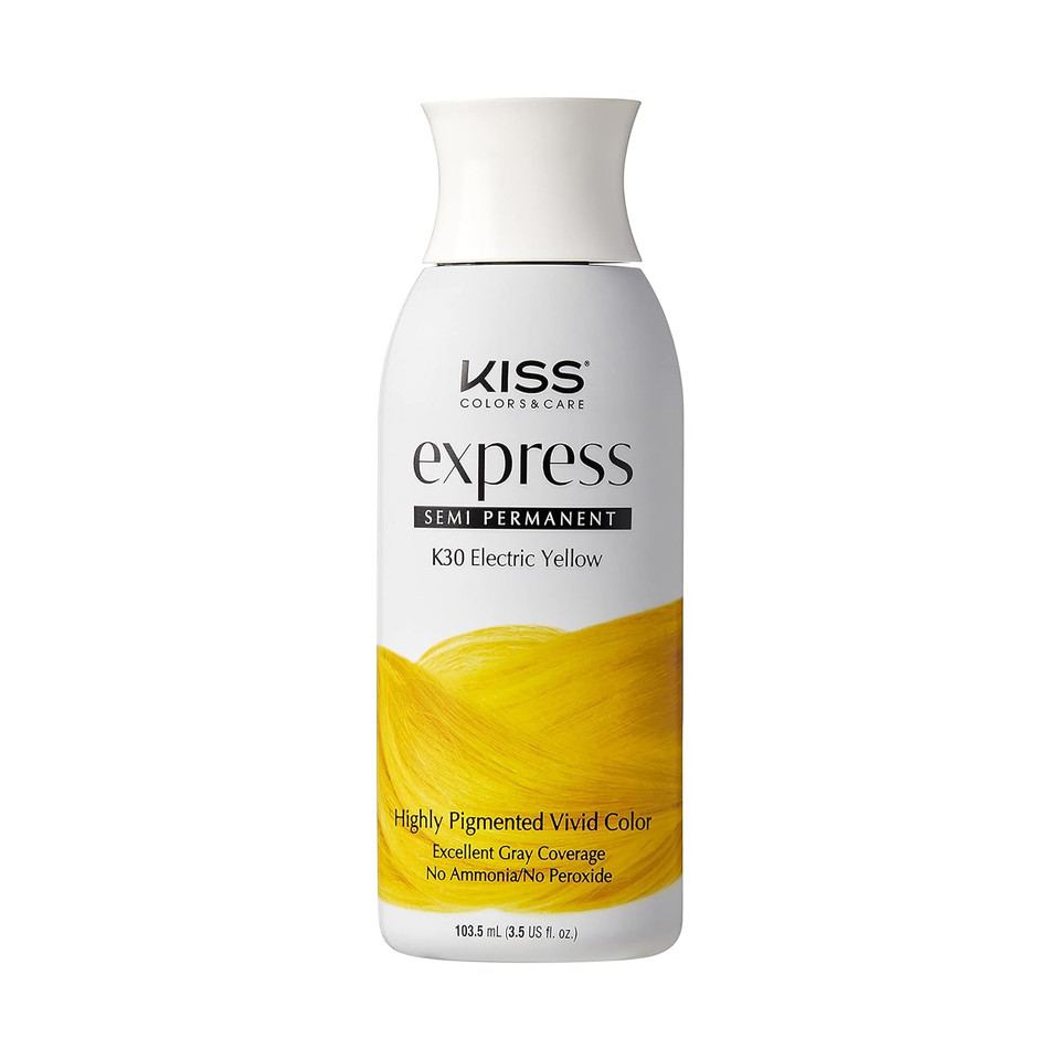 Kiss Express Semi-Permanent Hair Color 100Ml (3.5 Us Fl.Oz) (1 Pack, Electric Yellow)Electric Yellow