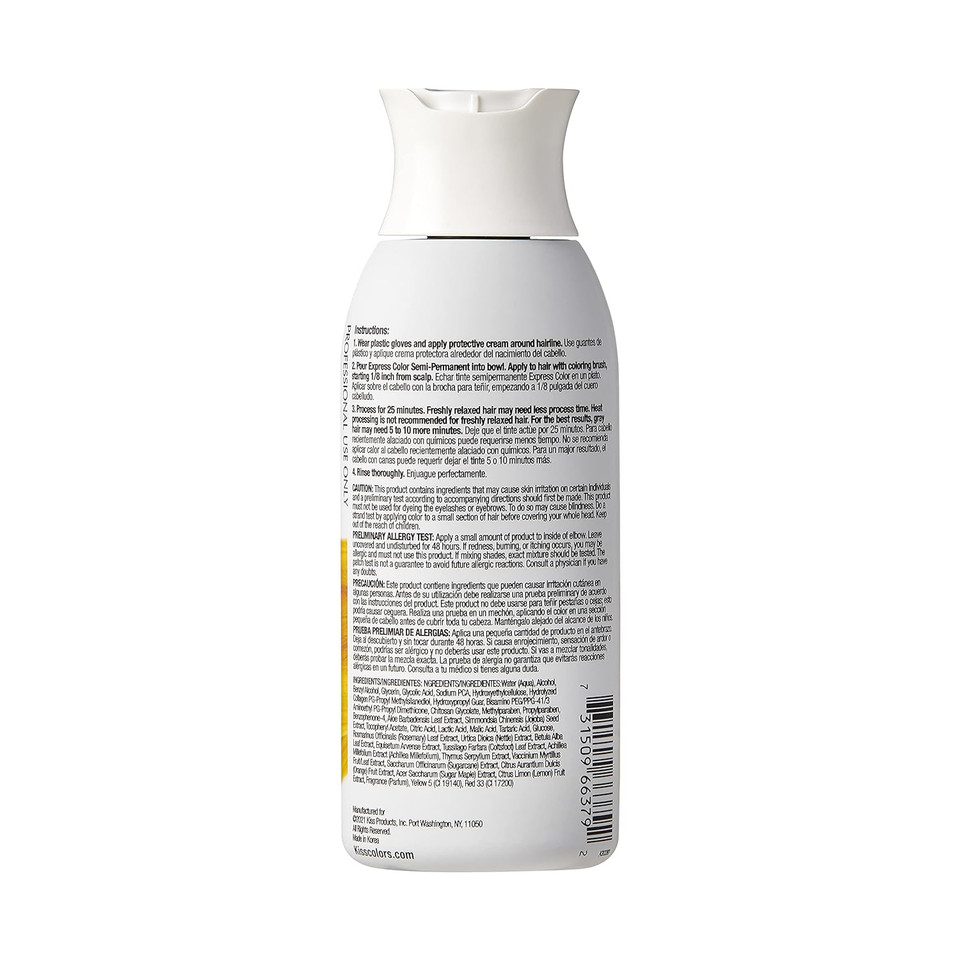 Kiss Express Semi-Permanent Hair Color 100Ml (3.5 Us Fl.Oz) (1 Pack, Electric Yellow)Electric Yellow