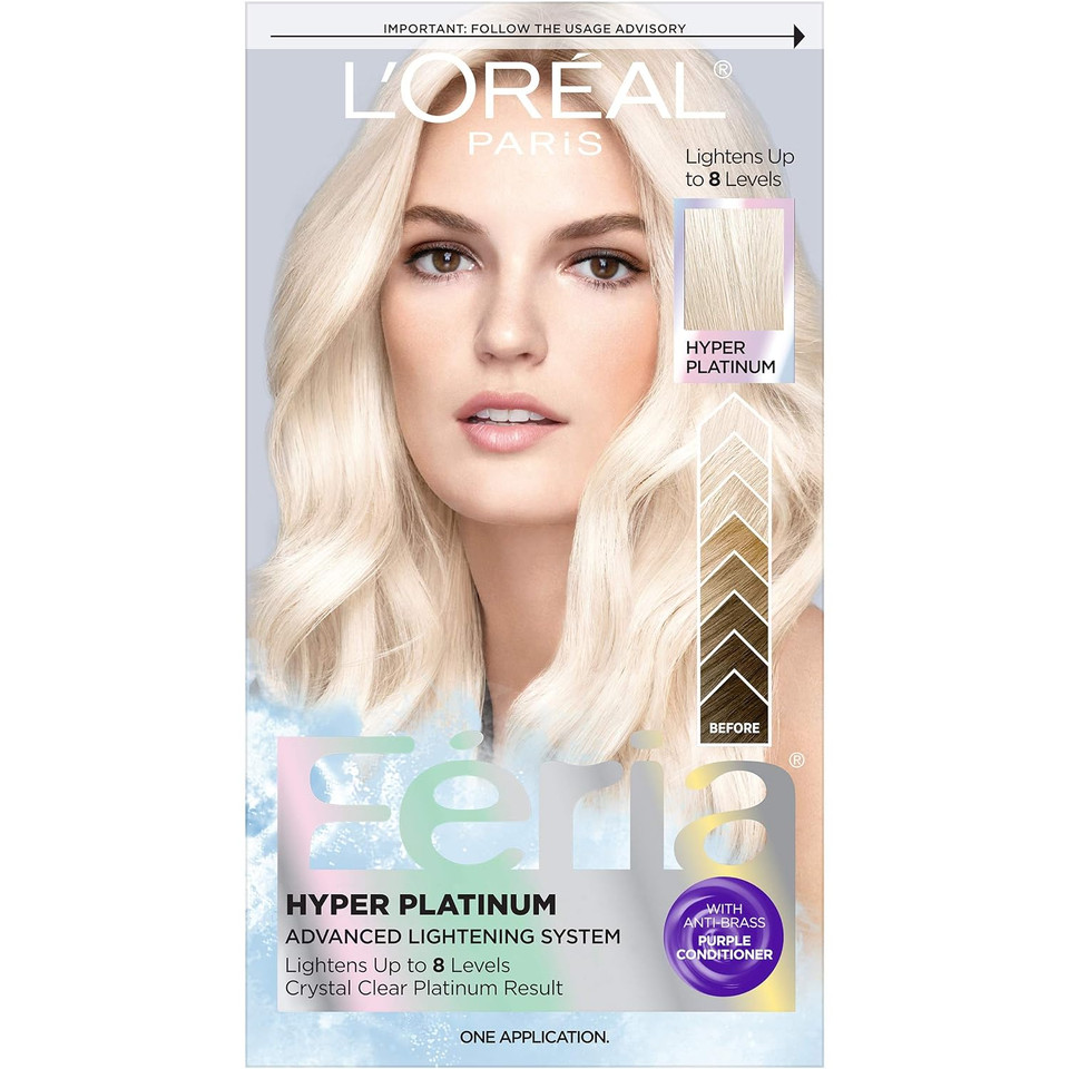 Lã¢ÂOrã£Â©Al Paris Feria Hyper Platinum Advanced Lightening System Hair Bleach With Anti Brass Purple Conditioner, 4.3 Ounce