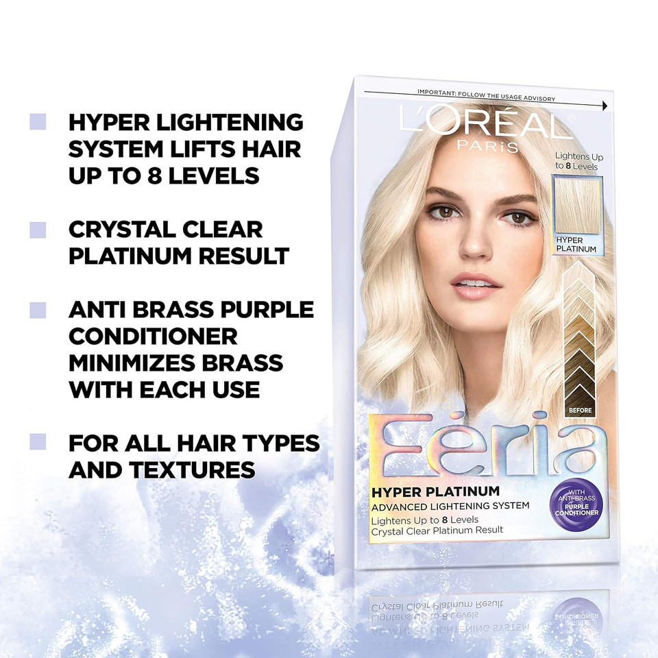 Lã¢ÂOrã£Â©Al Paris Feria Hyper Platinum Advanced Lightening System Hair Bleach With Anti Brass Purple Conditioner, 4.3 Ounce