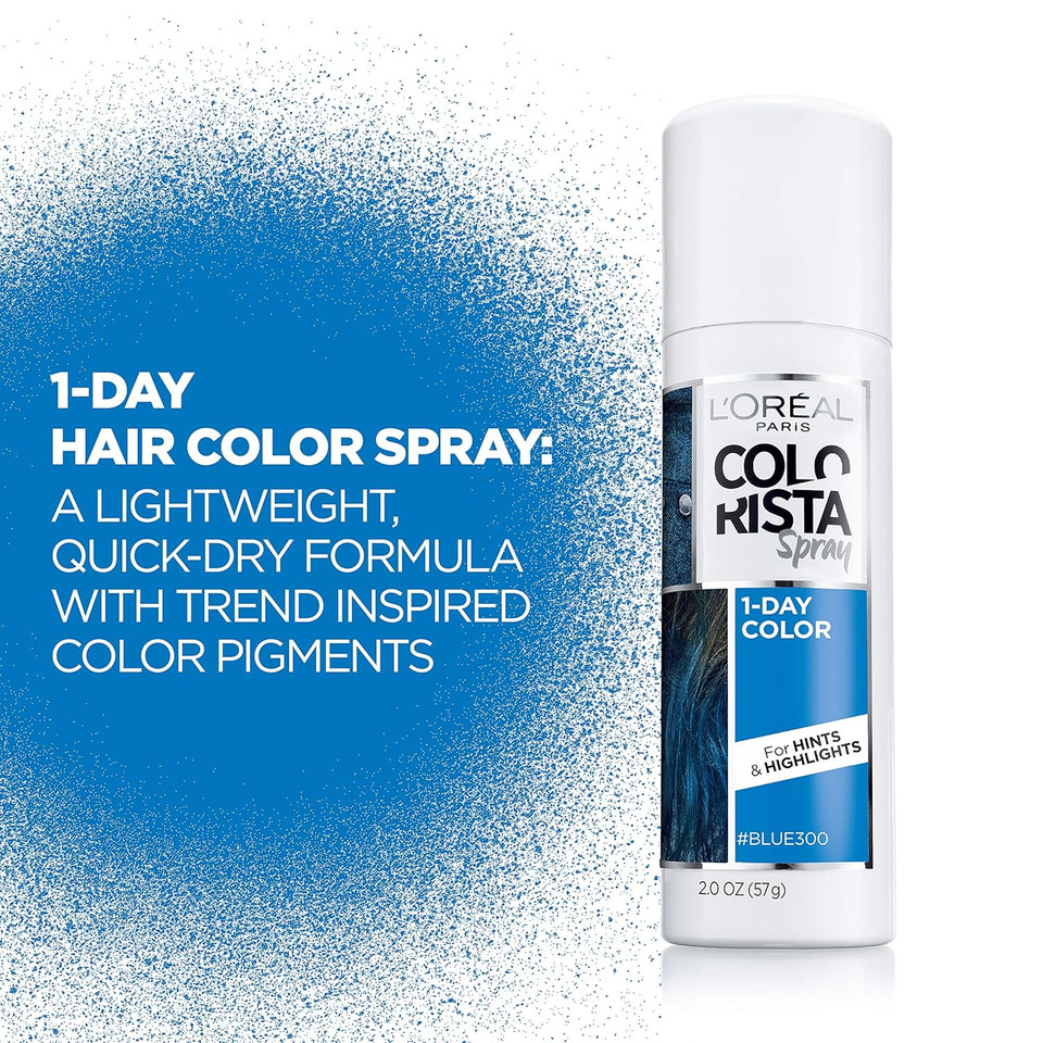 L'Oreal Paris Colorista 1-Day Washable Temporary Hair Color Spray, Blue, 2 Ouncesblue