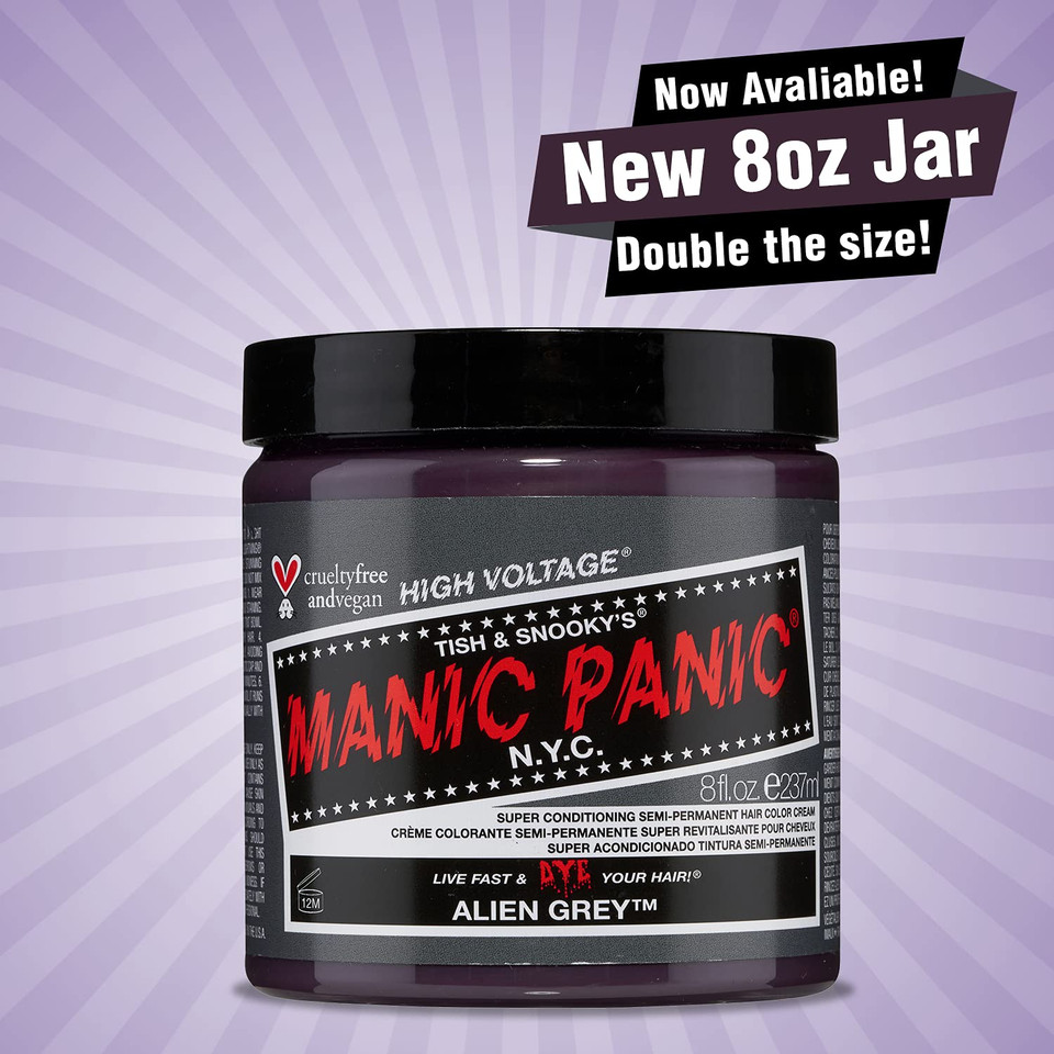 Manic Panic Alien Grey Hair Dye - Classic High Voltage - Semi Permanent Cool Medium Slate Gray Hair Dye - Vegan, Ppd & Ammonia Free (8Oz)
