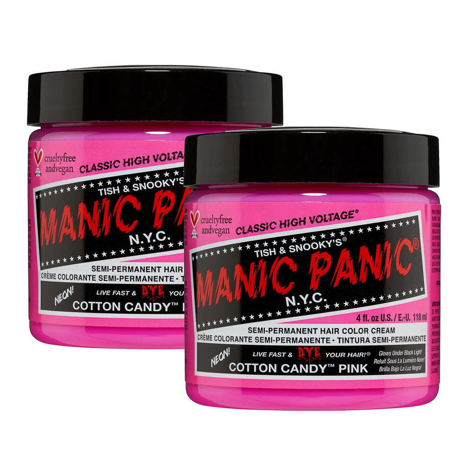 Manic Panic Cotton Candy Pink Hair Dye - Classic High Voltage - (2Pk) Semi Permanent Hair Color - Glows In Blacklight - Bright, Cool-Toned Pink Shade - Vegan, Ppd & Ammonia-Freecotton Candy Pink4 Fl Oz (Pack Of 2)