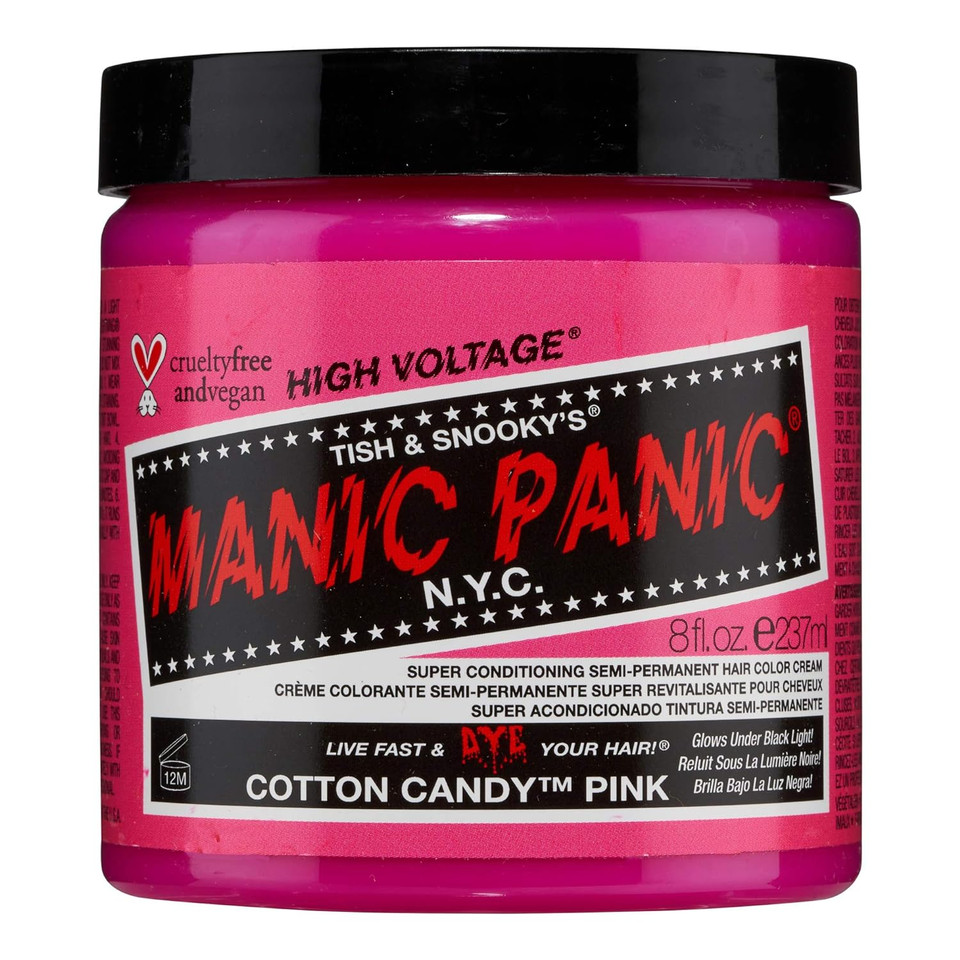 Manic Panic Cotton Candy Pink Hair Dye - Classic High Voltage - Semi Permanent Hair Color - Glows In Blacklight - Bright, Cool-Toned Pink Shade - Vegan, Ppd & Ammonia-Free