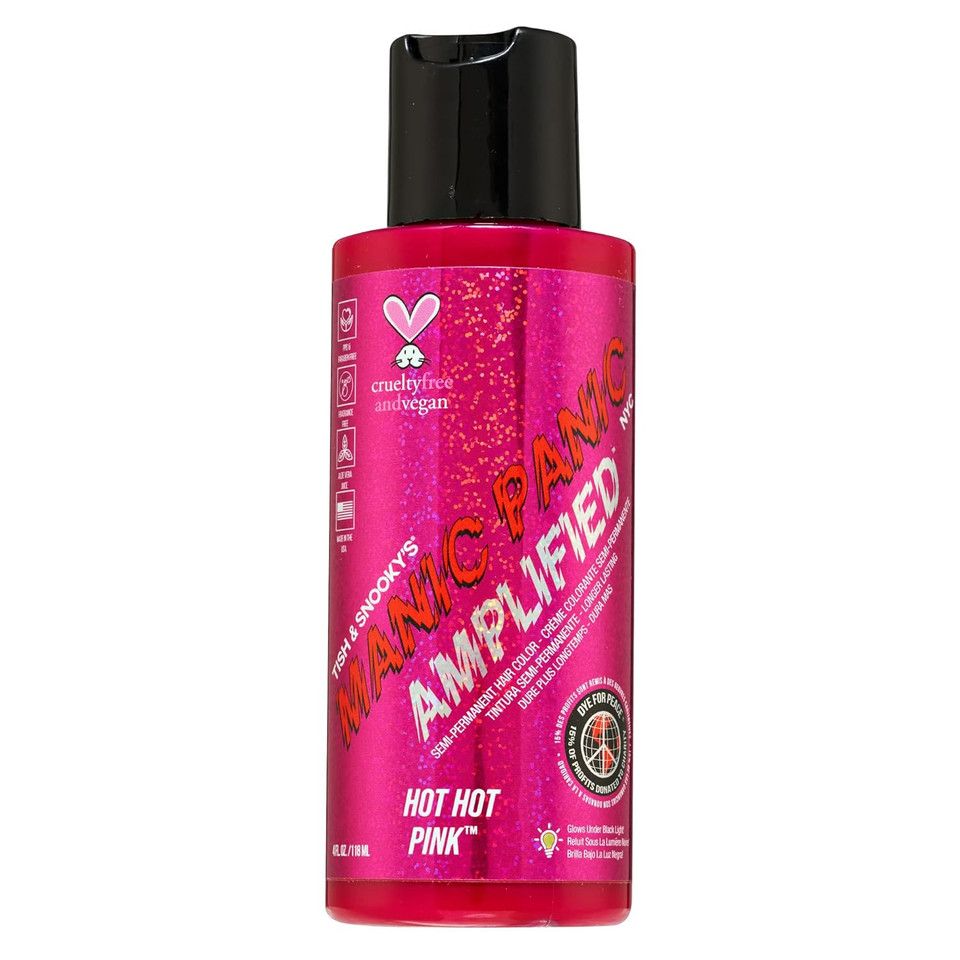 Manic Panic Hot Hot Pink Hair Color - Amplified - Semi Permanent Hair Dye - Medium Pink - Glows In Blacklight - For Dark & Light Hair - Vegan, Ppd & Ammonia Free - For Coloring Hair On Women & Menhot Hot Pink3.99 Fl Oz (Pack Of 1)