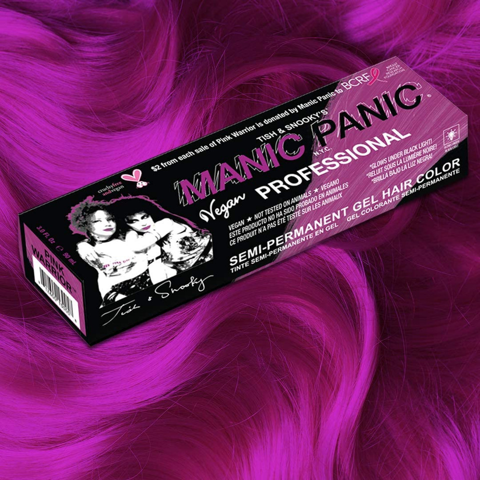 Manic Panic Professional Pink Warrior Hair Color - Bright Magenta Semi-Permanent Gel Hair Dye - Glows In Black Light - Lasts Through 40+ Washes - No Developer Required - (3Oz)