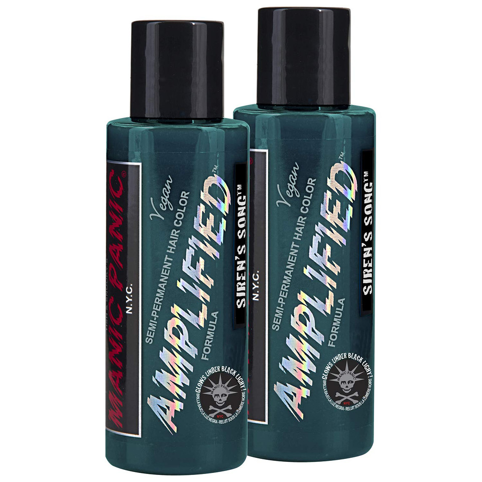 Manic Panic Sirenã¢ÂS Song Hair Color - Amplified - (2Pk) Semi Permanent Hair Dye - Neon Blue Green Color - Glows In Blacklight - Vegan, Ppd & Ammonia Free - For Coloring Hair On Women & Mensiren'S Song4 Fl Oz (Pack Of 2)