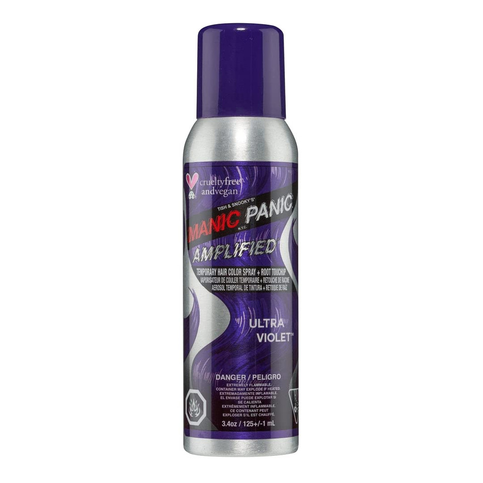 Manic Panic Ultra Violet Purple Hair Color Spray - (Amplified) - Temporary Deep Blue Violet Hair Dye- Sprays On Instantly & Washes Out (3.4Oz) - Vegan Hair Dye For Adults & Kids Of All Hair Types