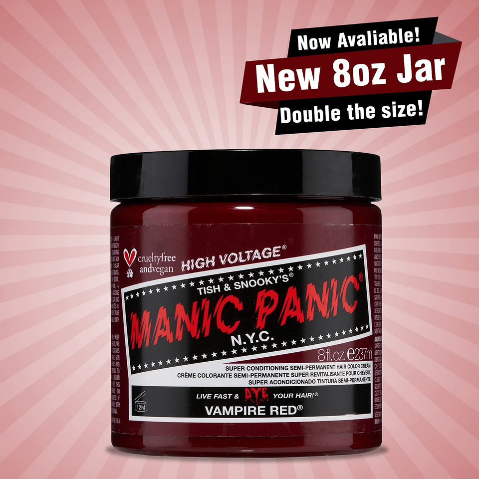 Manic Panic Vampire Red Hair Dye - Classic High Voltage - Semi Permanent Deep, Blood Red Hair Color - Vegan, Ppd And Ammonia Free (8Oz)