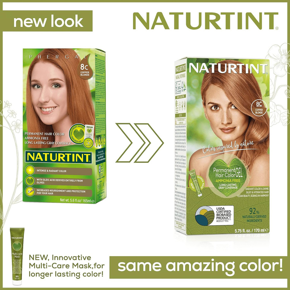 Naturtint Permanent Hair Color 8C Copper Blonde (Pack Of 6), Ammonia Free, Vegan, Cruelty Free, Up To 100% Gray Coverage, Long Lasting Results8C Copper Blonde1 Count (Pack Of 6)