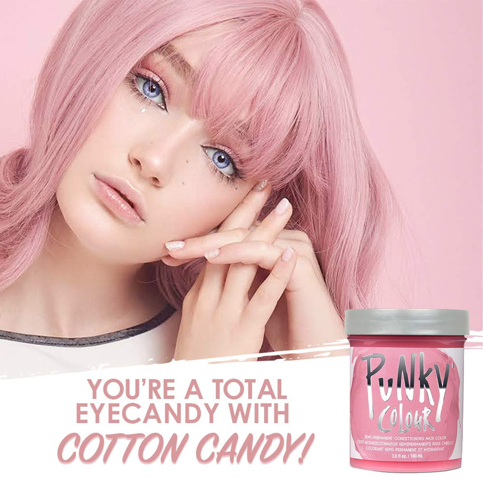 Punky Cotton Candy Semi Permanent Conditioning Hair Color, Vegan, Ppd And Paraben Free, Lasts Up To 35 Washes, 3.5Ozcotton Candy
