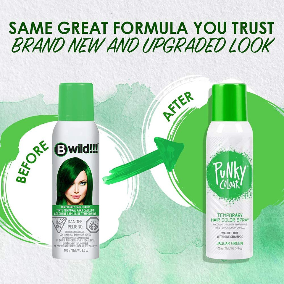 Punky, Temporary Hair Color Spray, Jaguar Green, Non-Sticky, Non-Damaging Hair Dye Instant Vivid Hair Color, 3.5 Oz, 1 Packjaguar Green