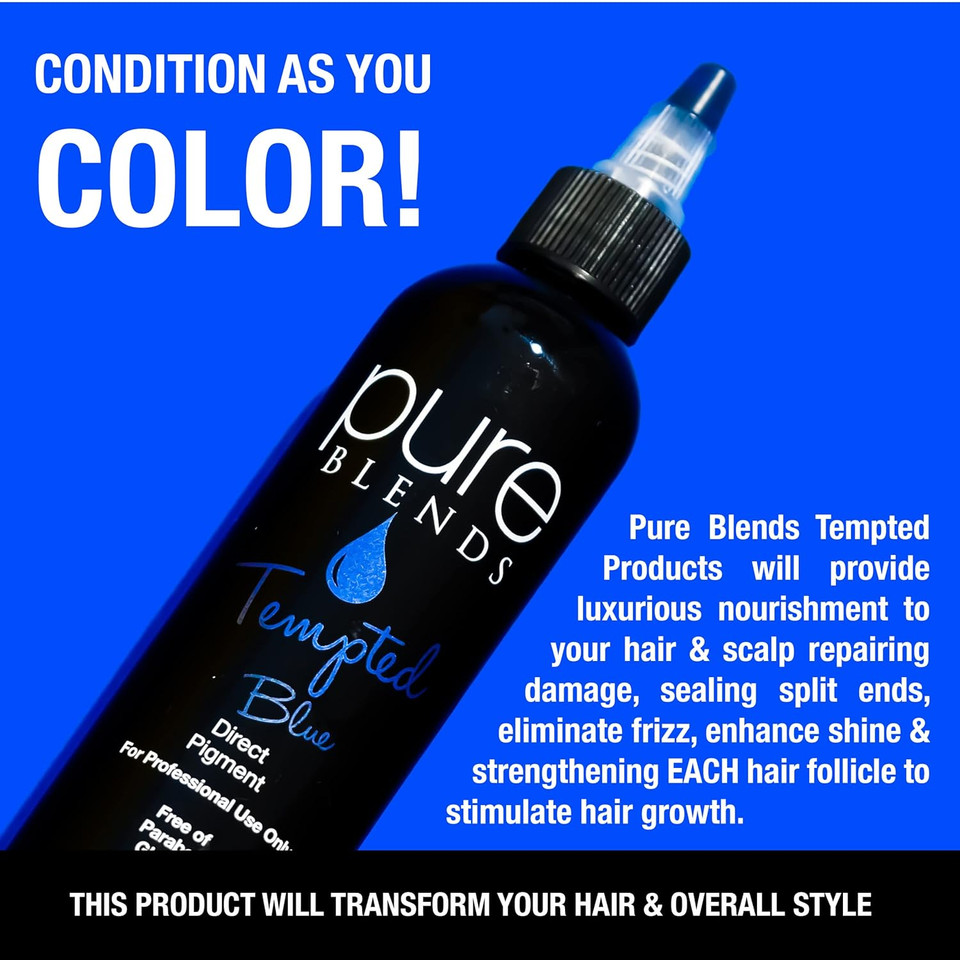 Pure Blends Tempted Semi Permanent Direct Hair Dye Pigment | Stain With Vivid Tones | For Color Treated Hair | Keratin Infused & Cruelty Free | Sulfate Free Sodium Chloride Free Ppd & Paraben Freeblue