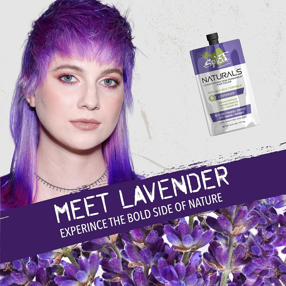 Splat Naturals, Semi-Permanent Lavender Hair Dye : 100% Vegan, Cruelty-Free, No Bleach Required, Free Of Ammonia, Ppd, Parabens & Sulfates - 6 Ozlavender