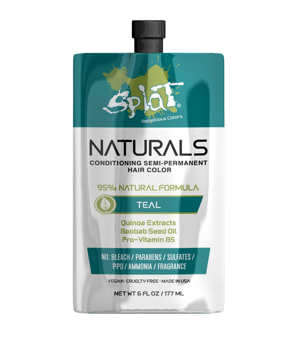 Splat Naturals, Semi-Permanent Teal Hair Dye : 100% Vegan, Cruelty-Free, No Bleach Required, Free Of Ammonia, Ppd, Parabens & Sulfates - 6 Ozteal