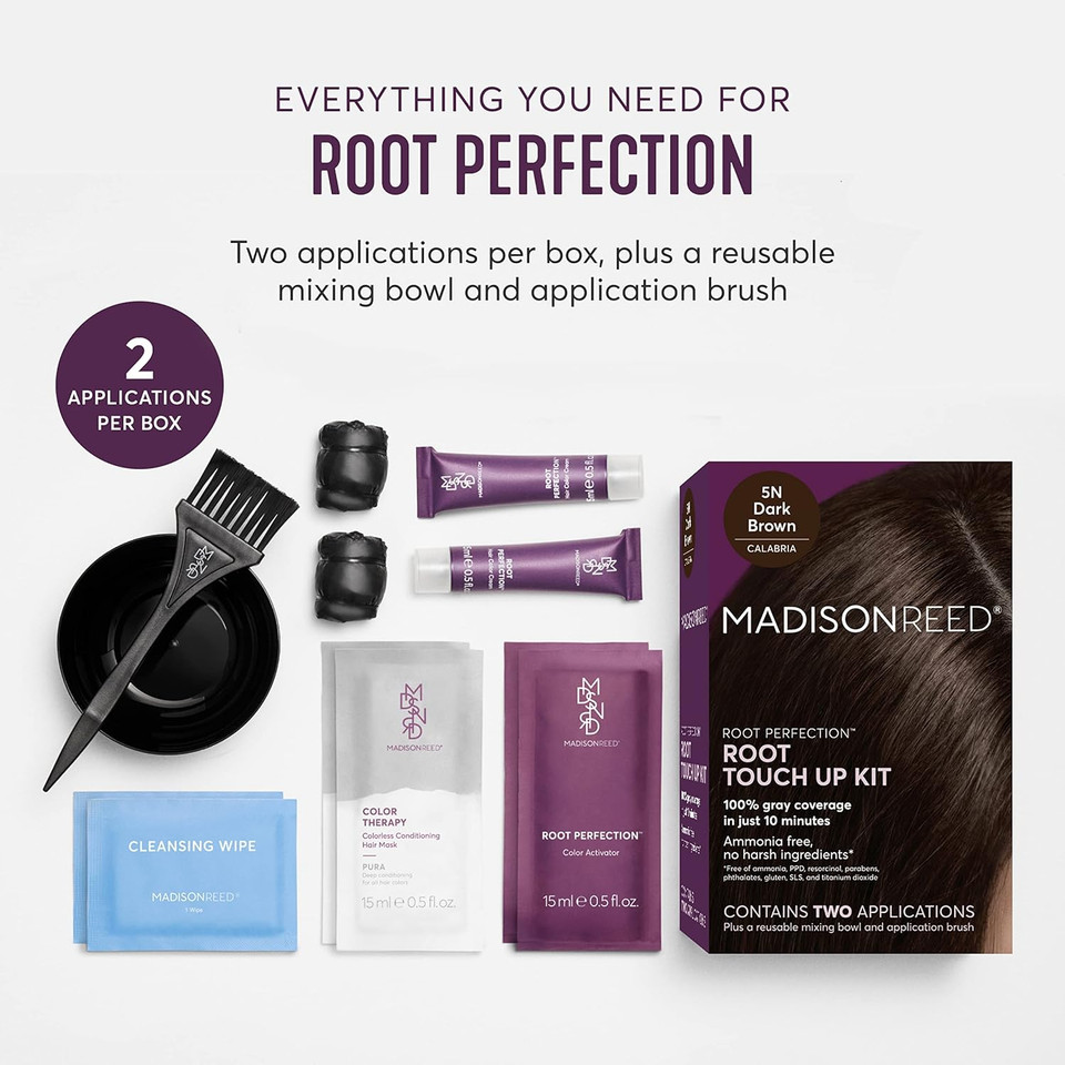 Madison Reed Root Perfection Permanent Root Touch Up, Dark Brown 5N Calabria, 10 Minutes For 100% Gray Root Coverage, Ammonia-Free Hair Dye, Two Applications5N Calabria - Dark Brown