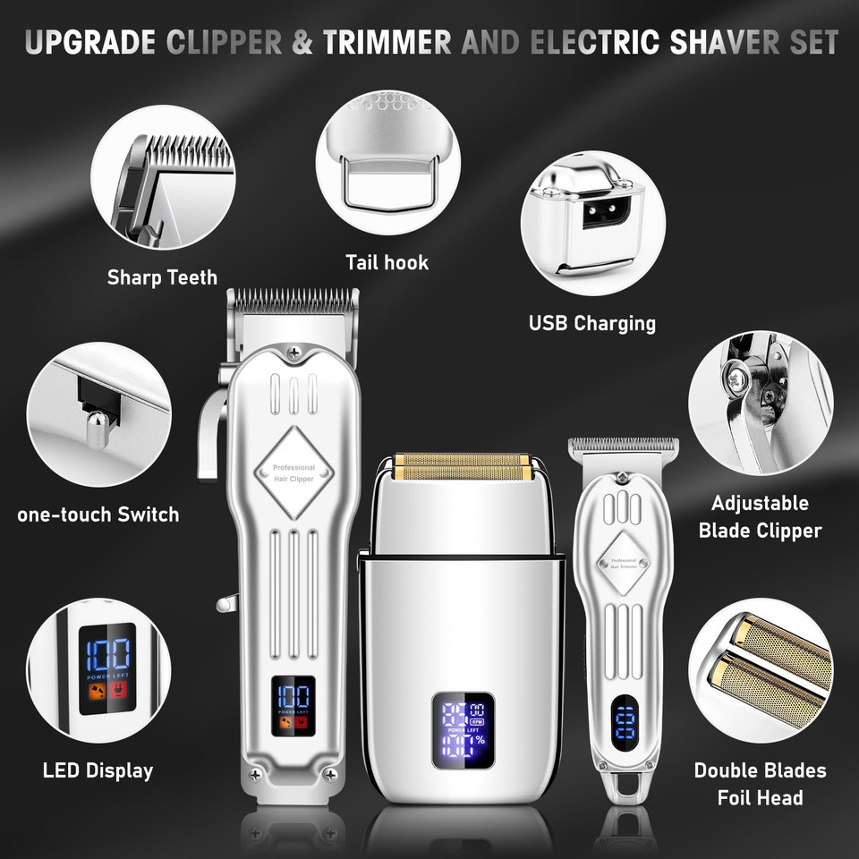 Zesuti Cordless Hair Clipper,T-Blade Trimmer,Men'S Shaver,Professional Hair Trimmer Men'S Beard Trimmers Kit,Electric Foil Razors For Men Zero Gap Clippers And Trimmers Set,For Giftssilver
